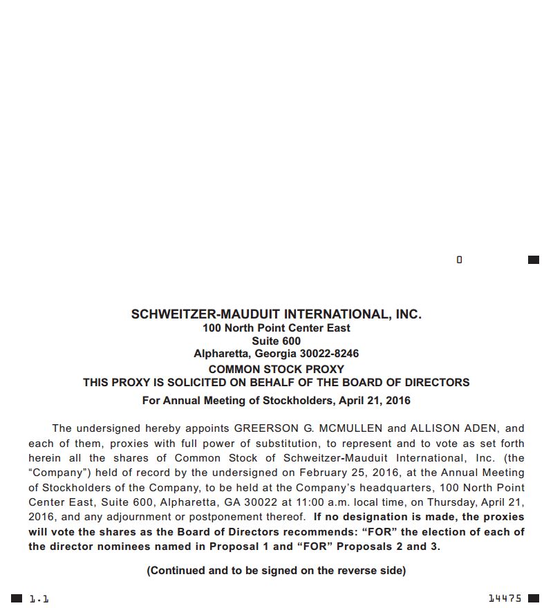 Sec Filing Schweitzer Mauduit International Inc